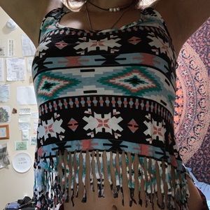 Cute Tribal Fringe Crop Top